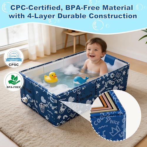 Baby Bathtub, 5-Layer Anti-Tear Foldable Toddler Bath Tub with Padded Bottom Drain Plug, Portable Collapsible Baby Bath for Travel, Shower, Sink, Indoor & Outdoor, 6 Months to 5 Years — view 4