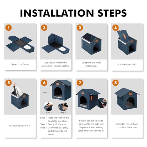 Outdoor Cat House Feral Cat Shelter,Outside Waterproof Cat House for Outdoor/Indoor Cats, Insulated Cat Bed for All Seasons with Cozy Cushion Easy to Assemble, Navy Blue - Image 6