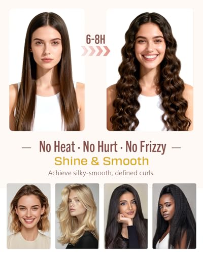 Image of BONNET QUEEN Satin Heatless Curler for Women,Hair Curler Without Heat for Heatless Curls Overnight,2-in-1 Curling Rod with Scrunchie for All Hair Types,1 Pack,Cream Pink