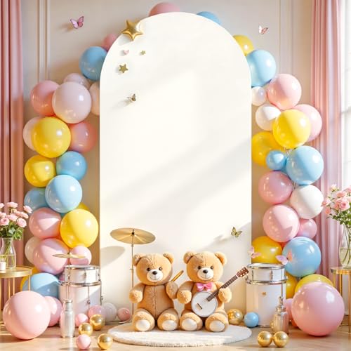 Image of Cream White Arch Cover 6.6FT Spandex Fitted Wedding Arch Stand Covers Round Top Chiara Arch Covers Stretchy Backdrop Cover for Birthday Party Ceremony Banquet Decoration
