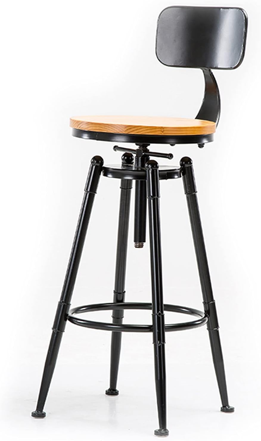 URINGO Industrial Bar Stool, Adjustable Rotating Round Wood Metal Bar