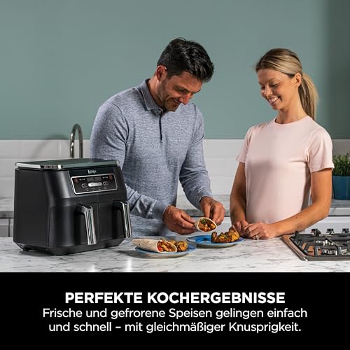 Ninja Foodi Dual Zone Airfryer Heißluftfritteuse, 2 Fächer, 7,6 l, 4-in-1, ohne Öl, Heißluftfrittieren, Max Crisp, Braten, Aufwärmen, antihaft, spülmaschinenfester Korb & Knusperblech, Schwarz AF200EU – Bild 5