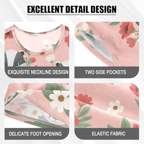 Pajama Short Sets Cute Badgers Among Flowers Pattern Soft Cotton Summer Sleepwear 2 Piece PJS Size 5-14T3