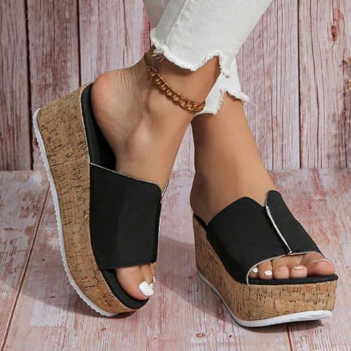 Cork Wedges & Platform Slides, Women's Thick Sole Comfy Leather Wedge Orthopedic Sandals4