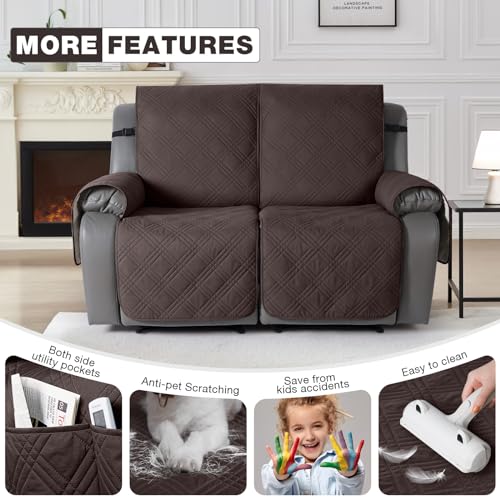 Image of TAOCOCO 100% Waterproof Loveseat Recliner Cover, Non Slip Split Loveseat Covers for Reclining Sofa with Elastic Straps, Washable Recliner Chair /Furniture Protector for Pets(2 Seater, Chocolate)