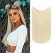 AISI BEAUTY 20 Inches Fish Line Hair Extensions Long Straight Hidden Invisible Wire Hair Flip on Wire in Hair Extensions Blonde Synthetic Invisible Wire Hair Extensions for Women (613#)