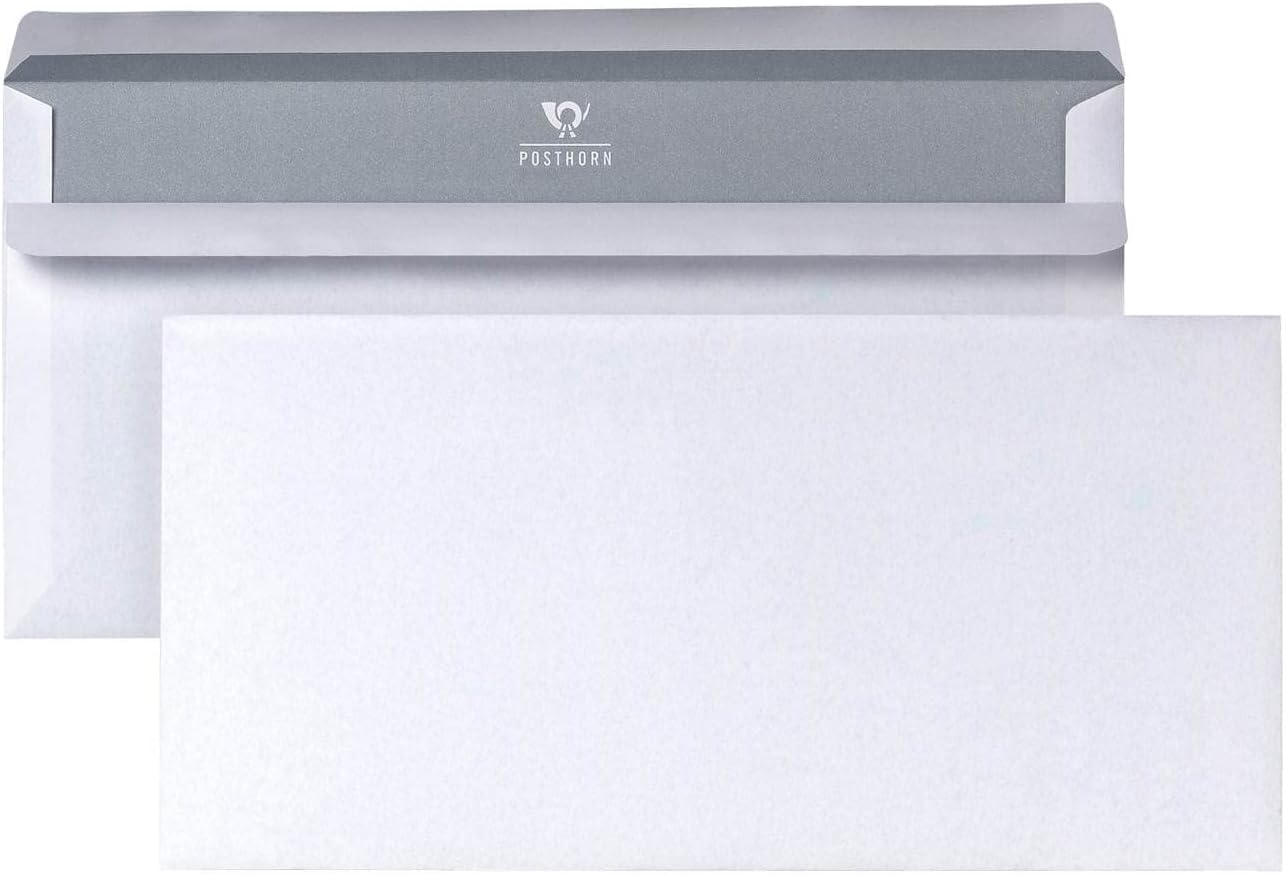 POSTHORN Briefumschläge Din lang – Briefumschlag ohne Fenster selbstklebend, 110x220 mm, 75g/m², Weiß