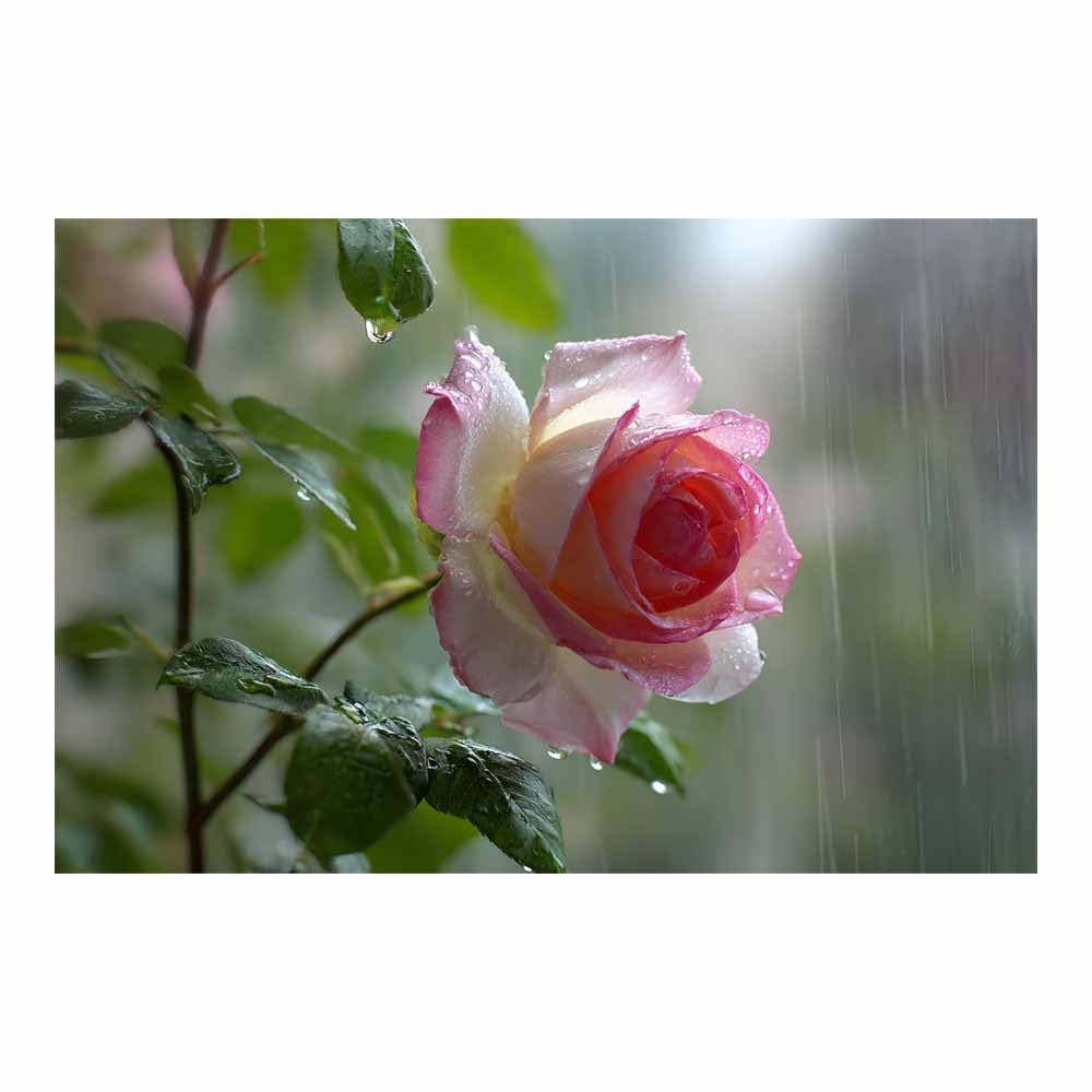 Xeniou Multicolor Flowers Canvas Rainy Pink Flower Canvas Wall Art, For Bedroom Bathroom Living Room Home Wall Decor(Multicolor)-40X60cm Unframed
