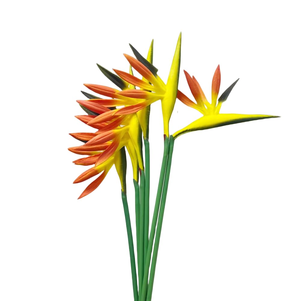 Rikyo Multicolor Artificial Flowers 6Pcs Bird of Paradise 23" Permanent Flower,Strelitzia Tropical Imitation Plant Flower Bouquets for Office Home Party Decorations,Potted Plants (Orange Yellow) - Image 2