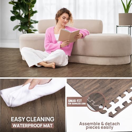 Image of Yes4All EVA Interlocking Mats, Puzzle Floor Tiles, Foam Floor Padding with Border for Furniture, Home Space, Living Room, Garage