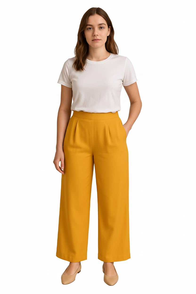 Stylish Mid Rise Mustard Solid Pure Rayon Palazzo for Women's-picture-13