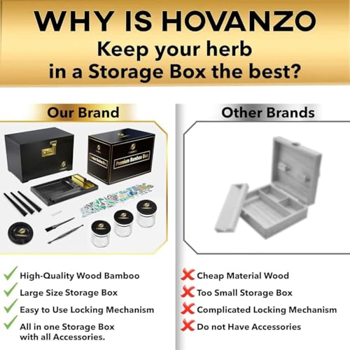 Image of HOVANZO Premium Large Bamboo Storage Box with Organizer Tray - Storage Wood Box and Accessories - Decorative Box with Combination Lock - Large Wooden Container - Box Kit with Glass Jars