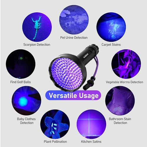 Image of GLOSSDAY Blacklight Flashlight,128 LED UV Flashlights, Upgraded Bright Ultraviolet Flashlight Professional Black Light for Dog /Cat, Hunting Scorpions
