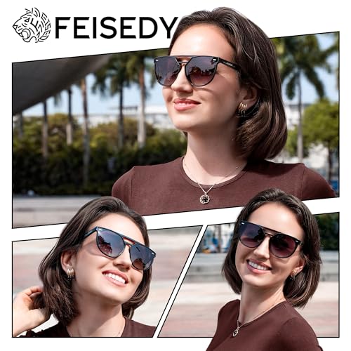 FEISEDY Women's Cat Eye Aviator Sunglasses- Polarized UV400 for Driving & Travel, Vintage Oversized Fashion B01192