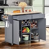 NOBLEMOOD Kitchen Island Cart with Locking Wheels, Wooden Rolling Mobile Kitchen Island Table with 2