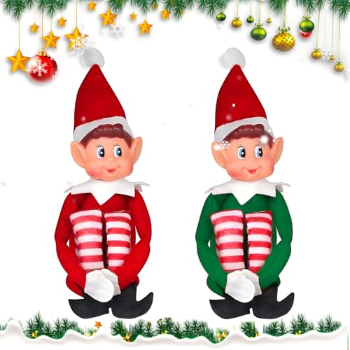 ZZQVIP Elfos de Natal 2 Peças - 45cm Elfo de Natal Travesso Vermelho e Verde, Bonecos Duendes Natalinos de Tecido e Cabeça de Vinil, Decoração de Natal para Casa, Mesa, Lareira ou Árvore
