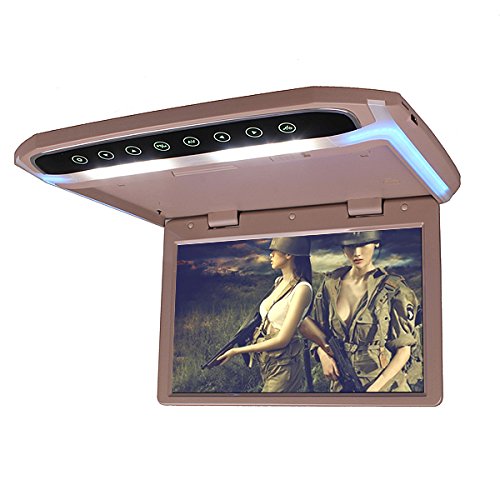 Car Roof Mounted Overhead Flip Down MP4 MP5 Video Audio Multimedia Player LED HD 12.1 Inch Monitor Screen with HDMI SD AV Input 16GB Card + Card Reader Beige Color by HitCar
