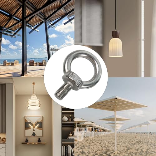 Image of 6PCS M10 Male Thread Eye Bolts, Stainless Steel Lifting Shoulder Eye Bolt, Heavy Duty Screw Ring Shaped Eye Bolt