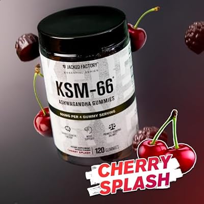 Jacked Factory Ashwagandha Gummies - KSM 66 Ashwagandha Gummies (600mg Per Serving) - Enhance Cognitive Function, Boost Mood, and Promote Hormonal Balance - 120 Gummies, Cherry Splash