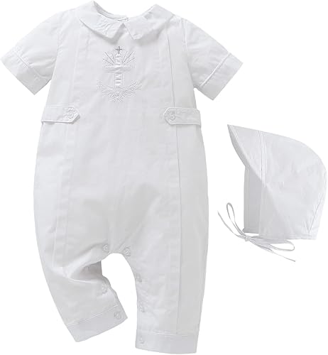 Booulfi Trajes de bautizo para niños, de manga larga, color blanco, mameluco para otoño, invierno, iglesia, recién nacido