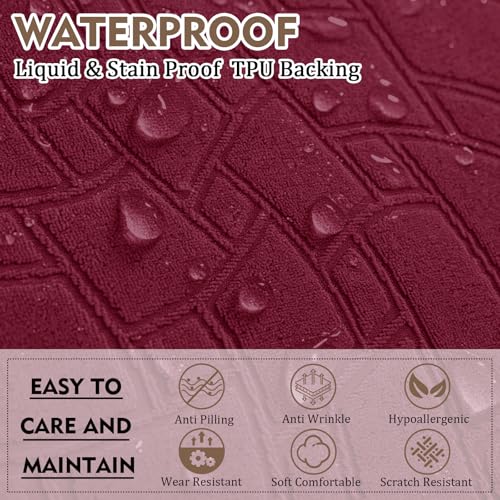 Image of ZNSAYOTX 100% Waterproof Recliner Chair Covers, 3-Piece Stretch Fit Recliner Slipcovers with Buckle & Elastic Band for Lazy Boy, Stay in Place, Soft Plaid Jacquard Protector (Small, Wine Red)