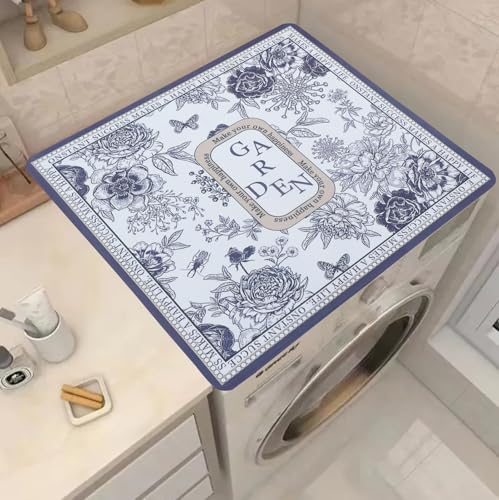 Image of HomeCloud Washing Machine Protective Mat for Top of Washer and Dryer - Non-Slip Waterproof Dust Cover for Laundry & Kitchen (60 x 60) (Grey Garden)