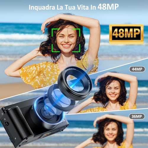 Fotocamera Digitale 4K Macchina Fotografica Digitale 48MP Con Autofocus, Schermo Ribaltabile A 180° Da 3", Zoom Digitale 16X, Scheda Di 32GB E 2 Batterie Per Principianti E Ragazzi - 3