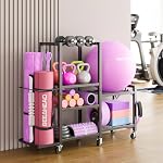 5-Tier Accueil Sac de rangement de gymnastique avec roues, rack de poids et tapis de yoga dumbbell organisateur, matériel de gymnase polyvalent support de rangement pour les accessoires de gym à domicile