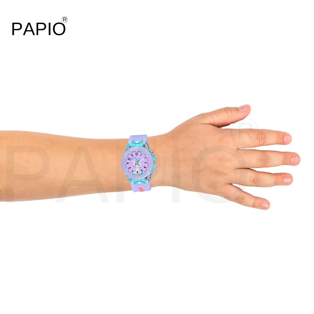 PAPIO® Purple Color Silicone Band Cute Cartoon Design Multi-Function 7 Color Light Analog Wrist Watch for Kids, Children, Boys, and Girls KD-032 3