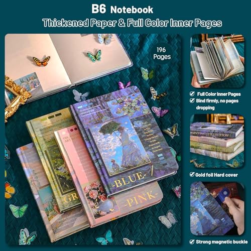 Image of MGNLR Vintage Aesthetic Scrapbook Kit(346Pcs) Scrapbooking Supplies Kit with Bullet Junk Journal,Stationery,A6 Grid Notebook Journaling Gift for Girl (New Green Book), Paper