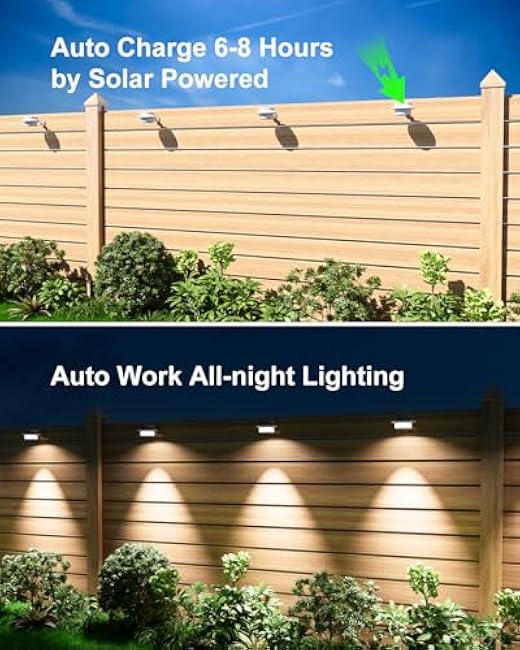 8 Pack White Solar Powered Gutter Lights Outdoor Decorative Waterproof Led Fence Lamp for Lighting Railing, Outside Wall, Deck, Garden, Path, Backyard, Sidewalk, Yard, Patio, No Drilling Installation