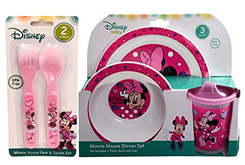 Minnie Mouse 5pc Toddler Mealtime Set! Plate, Bowl, Sippy cup, Fork & Spoon!