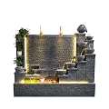 Elegant Stone Waterfall Fountain with LED Lights and Planter Shelves – Dual Sides for Indoor and Outdoor Zen Garden Decoration, 63 inch-79 inch Height Options (E1+Black)