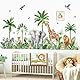 decalmile Wandsticker Dschungel Tiere Baum XXL Wandtattoo Safari Elefant Giraffe Löwe Leopard Tropische Blätter Wandaufkleber Babyzimmer Kinderzimmer Schlafzimmer Wanddeko