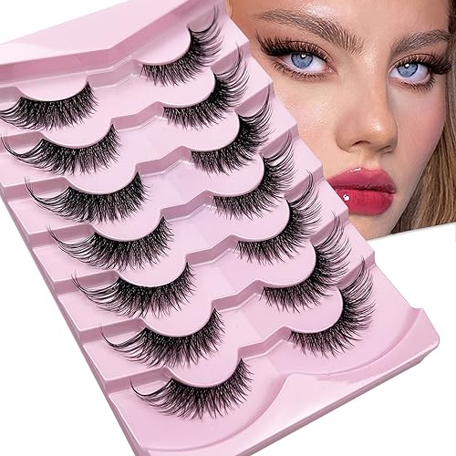 KOKAY False Eyelashes Fluffy Cat Eye Lashes Faux Mink Lashes Natural Wispy Strip Volume Lashes 6D Eye Lashes 7 works Look Like Extensions (Y04,20mm) - Image 4