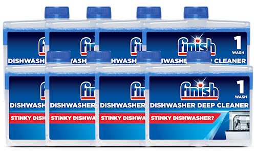 Finish, Limpiador de lavavajillas, 250 ml (paquete de 8 unidades, total 2 L), elimina la grasa y la cal, olor fresco, combate el olor para una lavadora más limpia e higiénica