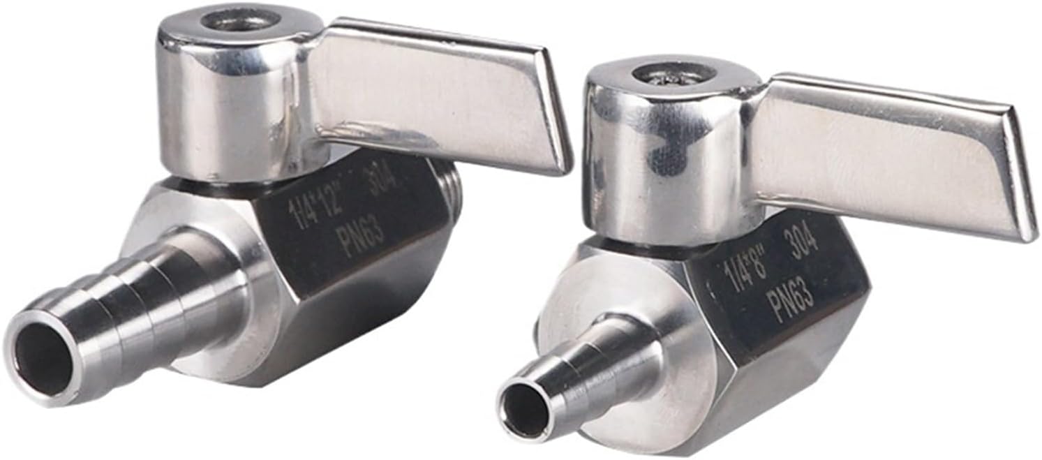 7mm 8mm 10mm 12mm Hose Barb X 1/8" 1/4" 3/8" 1/2" BSP Male and Female Thread 304 Stainless Steel Mini Ball Valve Adapter(3/8",Male-12mm BlueHandle)