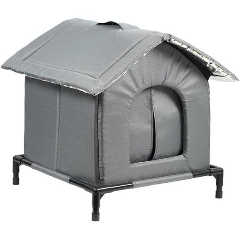 Outdoor Cat House Waterproof, Oxford Cloth Insulated Cat Shelter,Pet House Dog Bed,Elevated Feet Stray Pet House,Stray Cat Shelter for Winter Barn Patio Community Backyard (Grey,XL 50CM)