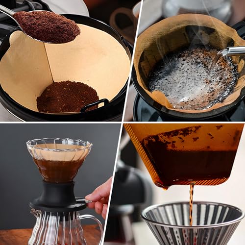 Image of 200Pcs #4 Coffee Filters Cone 8-12 Cup for Drip Coffee Maker | Disposable Unbleached Natural No Blowout Paper Filters 4 Compatible with Ninja, Cuisinart, Pour Over and DripCoffee Maker