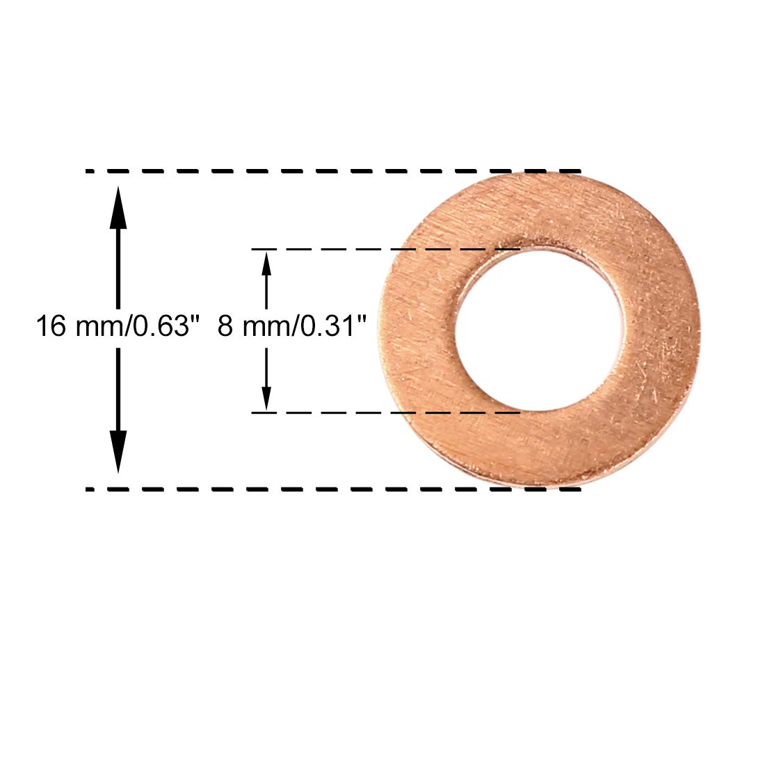 X AUTOHAUX Copper Washer Flat Sealing Gasket Ring for Car 8 x 16 x 1.5mm 20pcs, Rose Gold Tone, 8x16x1.5mm - Image 2