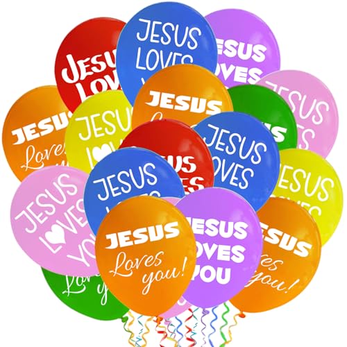 63 Pieces Jesus Loves You Party Latex Balloons - Christian Religious Themed Birthday Party Decorations Supplies Easter Decor Balloon