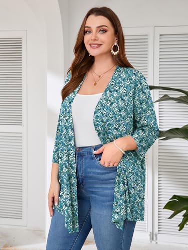 Image of AusLook Women's Plus Size Lightweight Open Front Cardigan 3 /4 Sleeve Cover Ups Shrugs Shawls and Wraps Kimono Jacket Coat