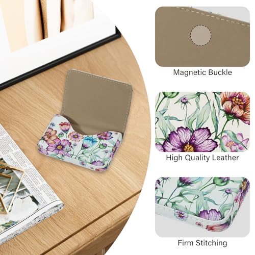Image of Business Card Holder，PU Leather Business Card Case Color Printing Pattern Card Holder Wallet，Pockets Magnetic Credit Card Holders for Men and Women - Colorful Daisy