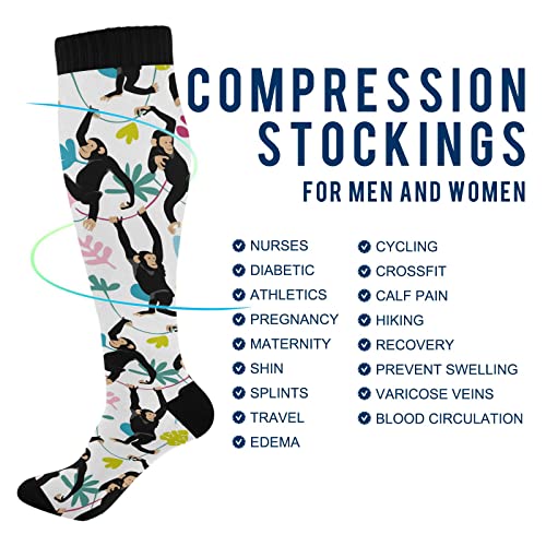 Wusikd Funny Monkey Compression Socks for Women and Men Circulation Colorful Long Socks for Athletic Running 14