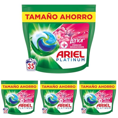 Ariel PODs Platinum, Detergente Líquido En Cápsulas Frescor Sensaciones Cápsulas, 35 Lavados (Paquete de 4)