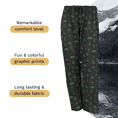 Wide Leg Men's Lounge Pants, Comfy Men's PJ Pants, Lightweight Jersey Fabric Pajama Pants with Fun Graphic Prints, Elastic Waistband, and Side Pockets (Camping Print, Black, Medium)3