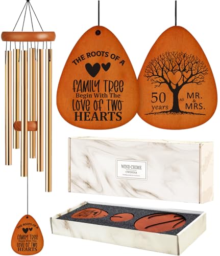 50th Wedding for Couple, Unique Parents 50th Anniversary Decorations, Personalized 35' Wind Chimes
