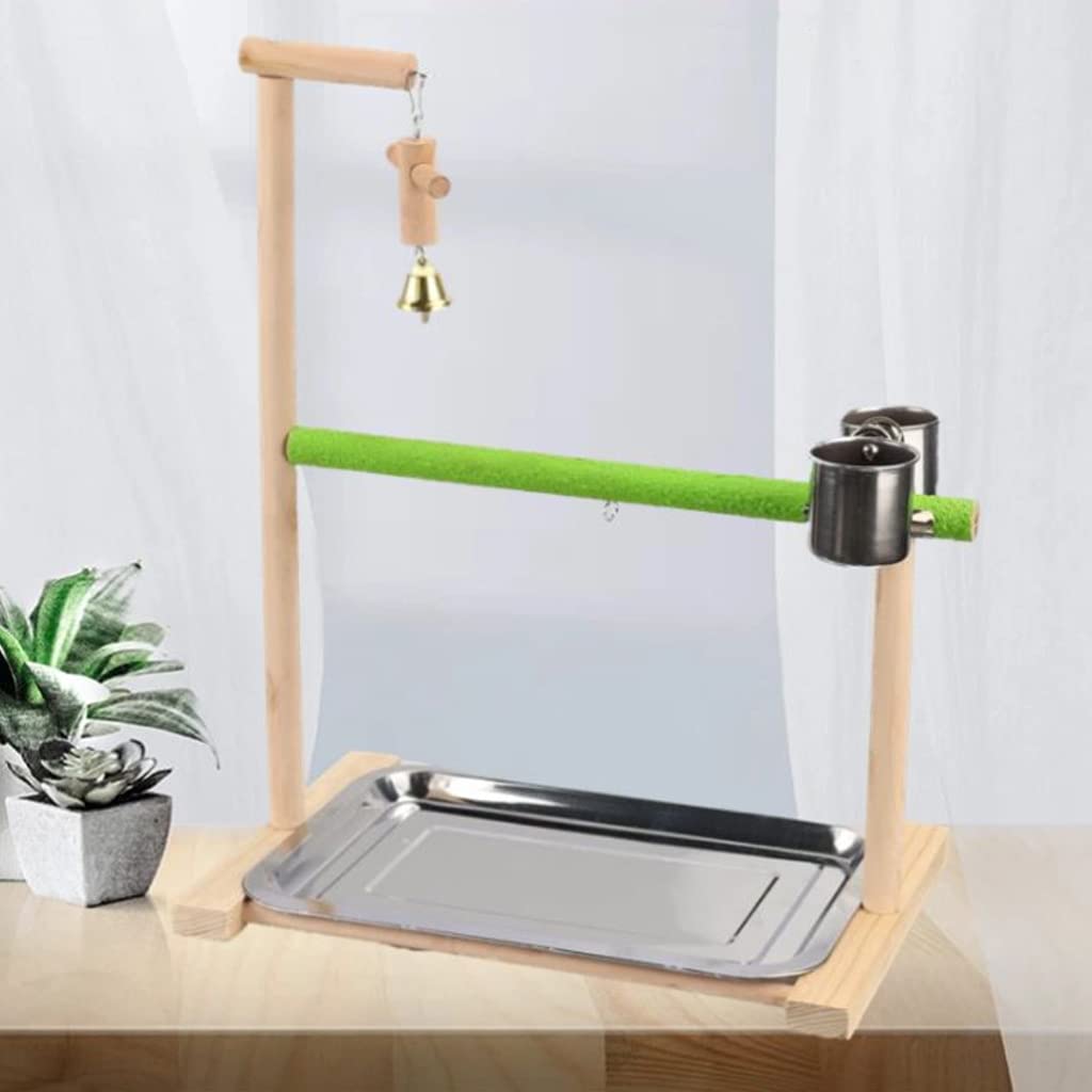 Vogelsitz, Papageien Spielständer, Nymphensittich Spielplatz, Holz Fitnessspielzeug mit Clip Futterbechern, Übung und Spielen für Vögel, Vogelspielplatzständer für Sittiche, Nymphensittiche, Vögel