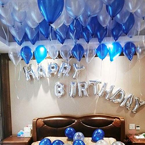 Image of Party Propz Blue Balloons for Birthday Decoration - 100 Pcs Metallic Balloons for Decoration | Blue and silver Balloons for Decoration | blue Balloon for decoration (Latex)