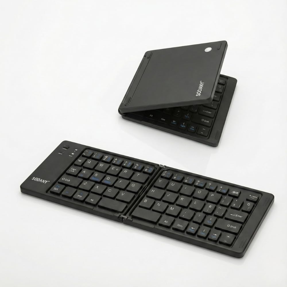 Teclado Inalámbrico Bluetooth Plegable con Ñ Español para iPad Tablet Android Windows Ultra Delgado Recargable Tipo C
